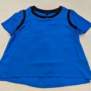 BR Petite Blue & Black Sheer Blouse